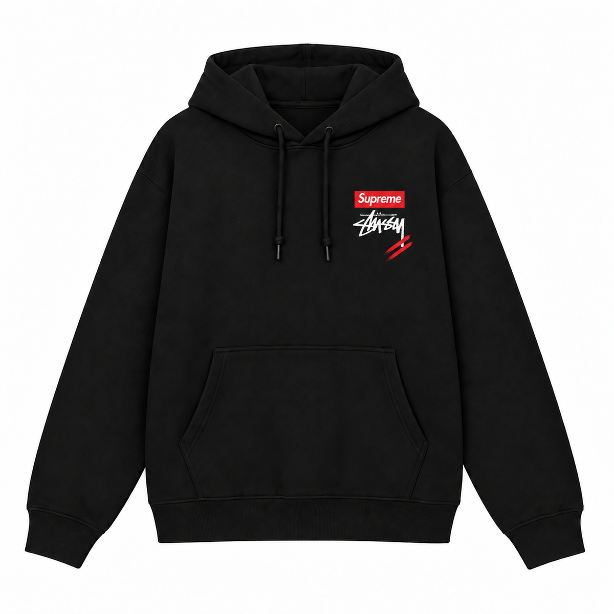 Supreme × Stussy レッドブラッシュ バックプリントパーカー