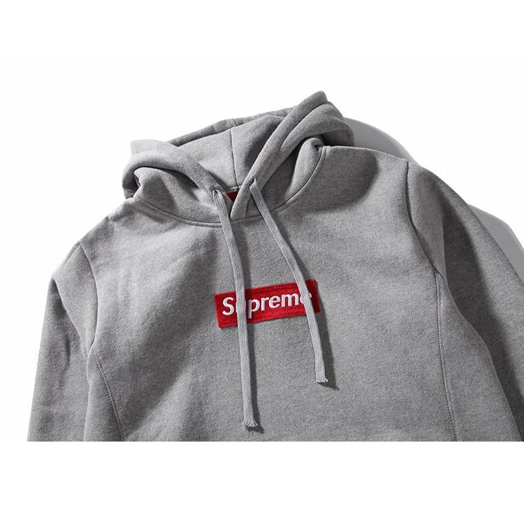 15FW Supreme (シュプリーム) ボックスロゴ フード付きスウェットシャツ パーカー グレー