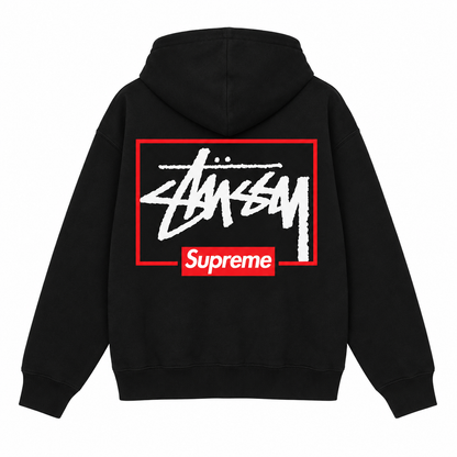 Supreme × Stussy レッドフレーム バックプリントパーカー