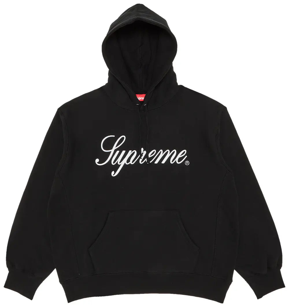 Supreme 刺繍ロゴ入りフード付きスウェットシャツ「ブラック」