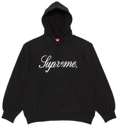 Supreme 刺繍ロゴ入りフード付きスウェットシャツ「ブラック」