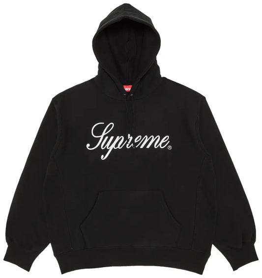 Supreme 刺繍ロゴ入りフード付きスウェットシャツ「ブラック」