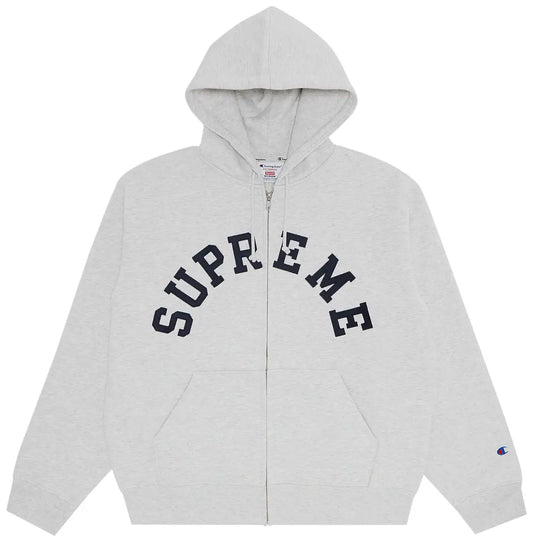 Supreme x Champion ジップアップ・フード付きスウェットシャツ「アッシュグレー」