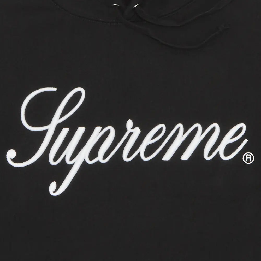 Supreme 刺繍ロゴ入りフード付きスウェットシャツ「ブラック」
