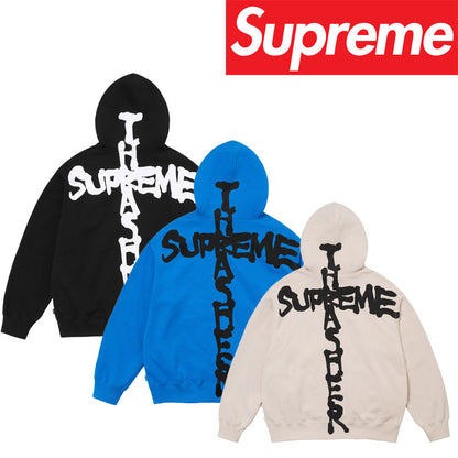 CREWNECK FW24 フレイムジョイント レタープリント ジッパー フード スウェットシャツ