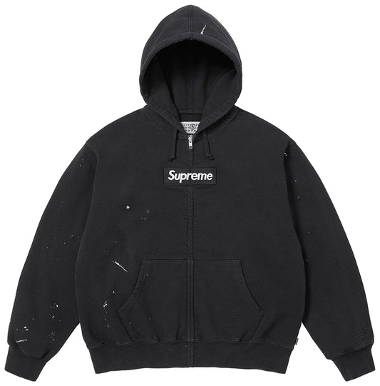 Supreme（シュプリーム）ペイント風ロゴ フルジップパーカー｜ネイビー・ブラック・ホワイト S–XL
