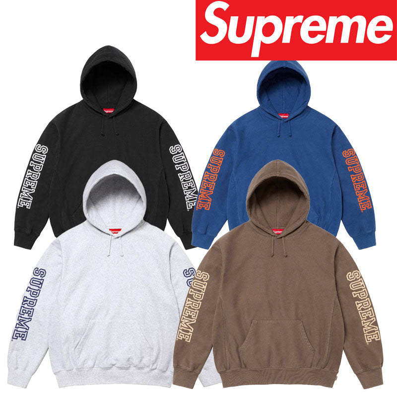 Supreme 24FW カレッジスリーブ フード付きレタープリントスウェットシャツ