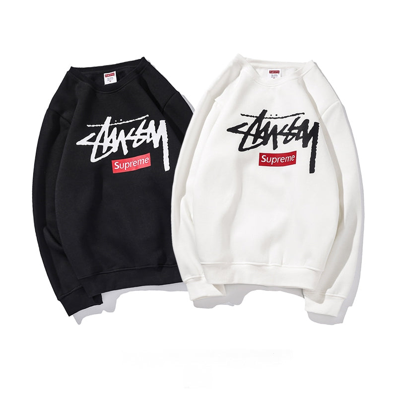 Supreme × Stussy ロゴ クルーネック パーカー 2色