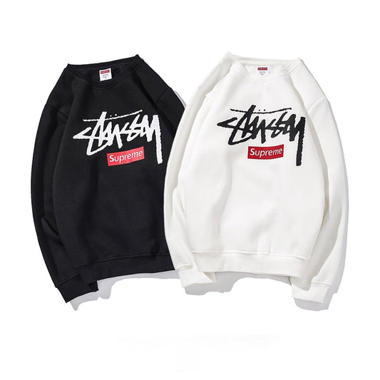 Supreme × Stussy ロゴ クルーネック パーカー 2色