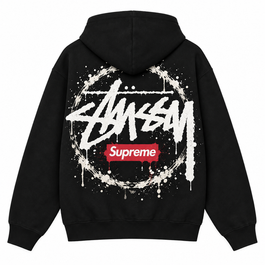Supreme × Stussy スプリットボックス バックプリントパーカー