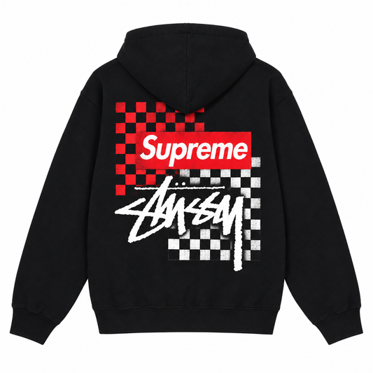 Supreme × Stussy チェッカーボード バックプリントパーカー