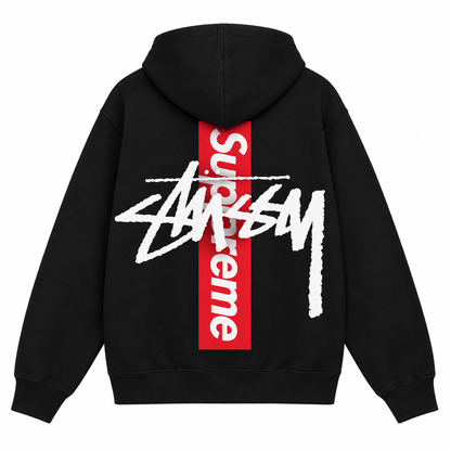 Supreme × Stussy バーティカルライン バックプリントパーカー