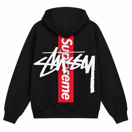 Supreme × Stussy バーティカルライン バックプリントパーカー