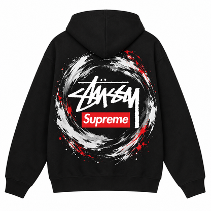 Supreme × Stussy ブラッシュスパイラル バックプリントパーカー