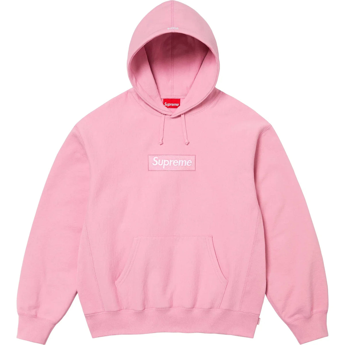 【Supreme】2024年最新作、スクエアロゴフード付きスウェットシャツ ピンク
