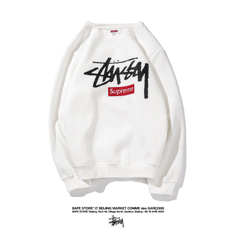 Supreme × Stussy ロゴ クルーネック パーカー 2色