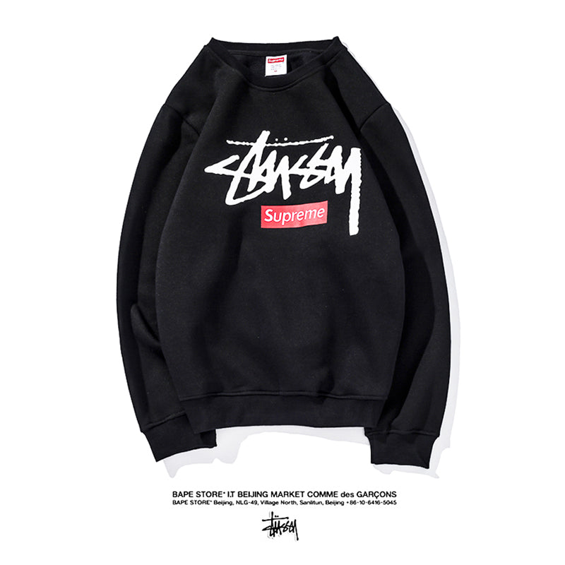 Supreme × Stussy ロゴ クルーネック パーカー 2色